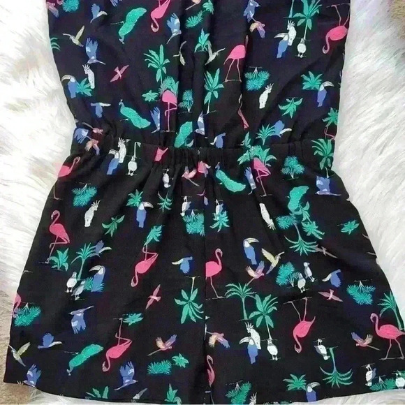 Loft Tropical Bird & Palm Tree Print Short Romper Small - Picture 2 of 7